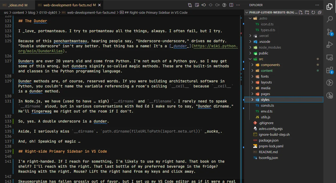 A VS Code sidebar oriented on the right instead of the left